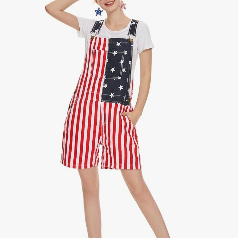 Patriotic Red and Blue Star-Striped Women's Overalls